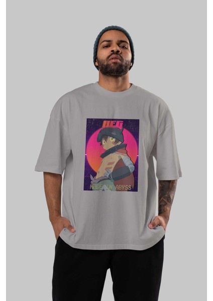Reg 7 Anime Ön Baskılı Gri Oversize T-Shirt %100 Pamuk Erkek Kadın indirimleri