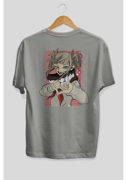Himiko Toga Anime Arka Baskılı Gri Oversize T-Shirt %100 Pamuk Erkek Kadın fiyatları
