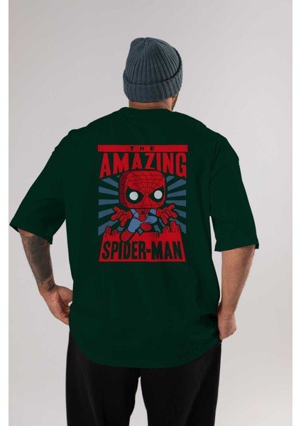 Spiderman (20) Arka Baskılı Zümrüt Yeşili Oversize T-Shirt Bisiklet Yaka Erkek Kadın