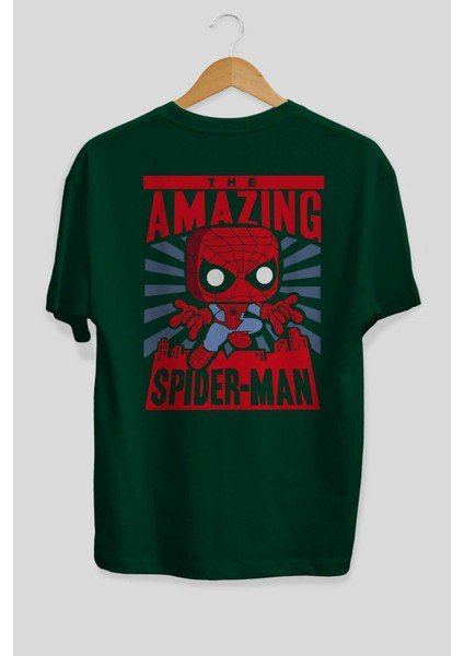 Spiderman (20) Arka Baskılı Zümrüt Yeşili Oversize T-Shirt Bisiklet Yaka Erkek Kadın