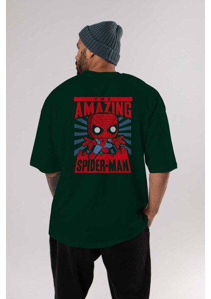 Spiderman (20) Arka Baskılı Zümrüt Yeşili Oversize T-Shirt Bisiklet Yaka Erkek Kadın