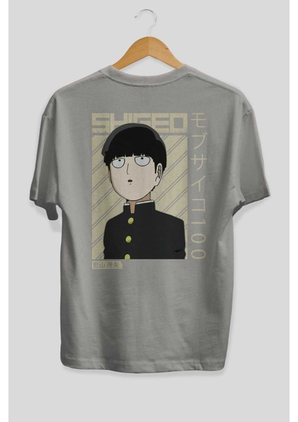 Shigeo Kageyama 2 Anime Arka Baskılı Gri Oversize T-Shirt %100 Pamuk Erkek Kadın fiyatları