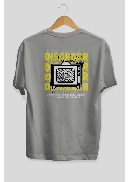 Disorder Streetwear Arka Baskılı Gri Oversize T-Shirt Unisex Erkek Kadın Bisiklet Yaka fiyatları