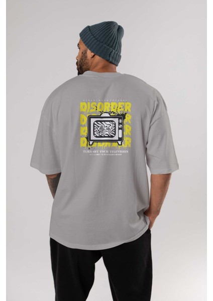 Disorder Streetwear Arka Baskılı Gri Oversize T-Shirt Unisex Erkek Kadın Bisiklet Yaka fırsatları