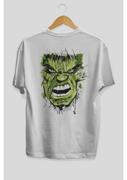 Hulk (4) Arka Baskılı Beyaz Oversize T-Shirt Bisiklet Yaka Pamuk Erkek Kadın fiyatları