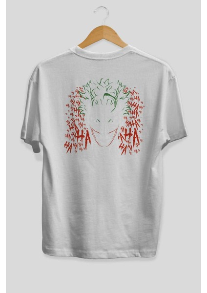 Joker (5) Arka Baskılı Beyaz Oversize T-Shirt Bisiklet Yaka Pamuk Erkek Kadın fiyatları