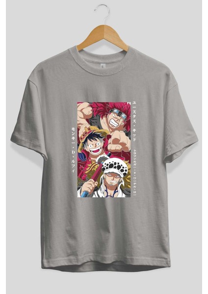 Super Novas One Piece Anime Ön Baskılı Gri Oversize T-Shirt %100 Pamuk Erkek Kadın fiyatları