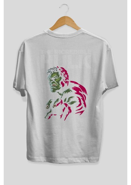 Hulk (10) Arka Baskılı Beyaz Oversize T-Shirt Bisiklet Yaka Pamuk Erkek Kadın fiyatları