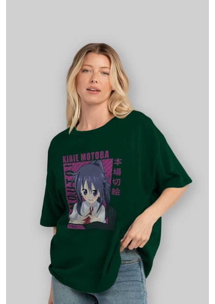 Kirie Motoba 4 Anime Ön Baskılı Zümrüt Yeşili Oversize T-Shirt Erkek Kadın fırsatları