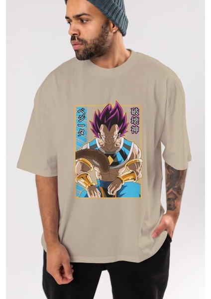 Dragonball Vegetahakaishin Anime Ön Baskılı Bej Oversize T-Shirt Erkek Kadın indirimleri