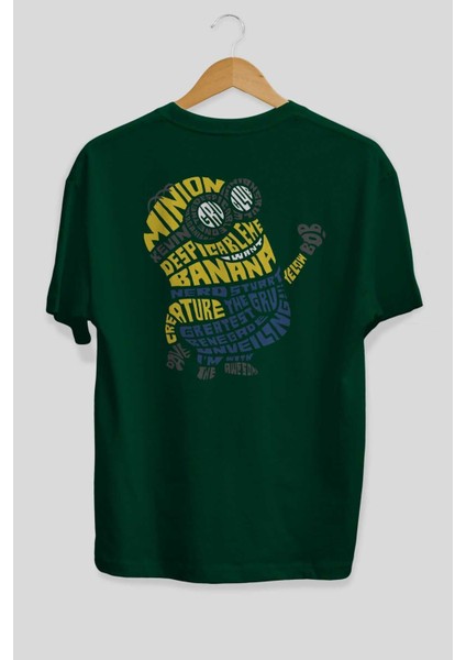 Minion Arka Baskılı Zümrüt Yeşili Oversize T-Shirt Unisex Erkek Kadın Bisiklet Yaka fiyatları