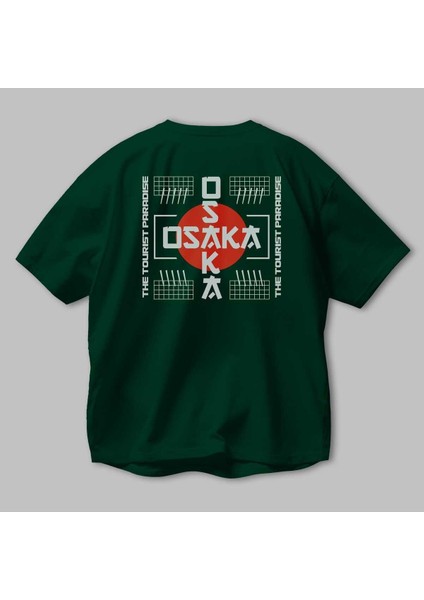 Osaka The Paradise Arka Baskılı Zümrüt Yeşili Oversize T-Shirt Erkek Kadın Bisiklet Yaka modelleri