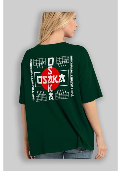 Osaka The Paradise Arka Baskılı Zümrüt Yeşili Oversize T-Shirt Erkek Kadın Bisiklet Yaka fırsatları