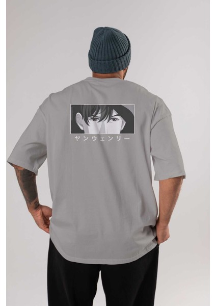 Wen-Li Yang 1 Anime Arka Baskılı Gri Oversize T-Shirt %100 Pamuk Erkek Kadın