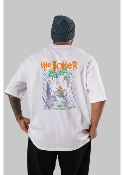 Joker (6) Arka Baskılı Beyaz Oversize T-Shirt Bisiklet Yaka Pamuk Erkek Kadın