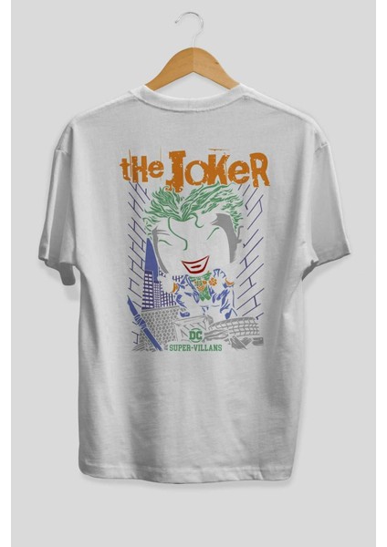 Joker (6) Arka Baskılı Beyaz Oversize T-Shirt Bisiklet Yaka Pamuk Erkek Kadın fiyatları