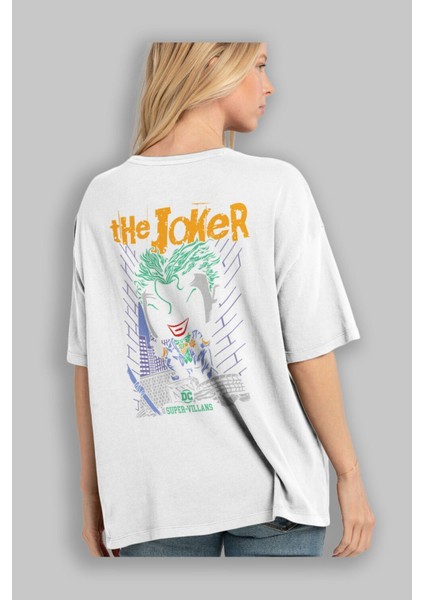 Joker (6) Arka Baskılı Beyaz Oversize T-Shirt Bisiklet Yaka Pamuk Erkek Kadın modelleri