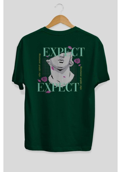 Expect Arka Baskılı Zümrüt Yeşili Oversize T-Shirt Unisex Erkek Kadın Bisiklet Yaka fiyatları