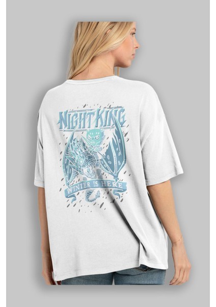 Game Of Thrones Gece Kralı Arka Baskılı Beyaz Oversize T-Shirt Bisiklet Yaka Pamuk Erkek Kadın modelleri