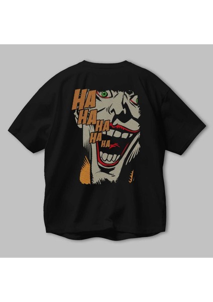 Joker (7) Arka Baskılı Siyah Oversize T-Shirt Bisiklet Yaka Pamuk Erkek Kadın modelleri