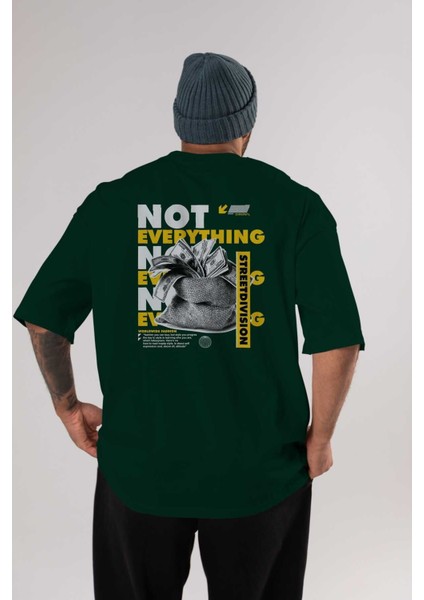 Not Everything Arka Baskılı Zümrüt Yeşili Oversize T-Shirt Unisex Erkek Kadın Bisiklet Yaka