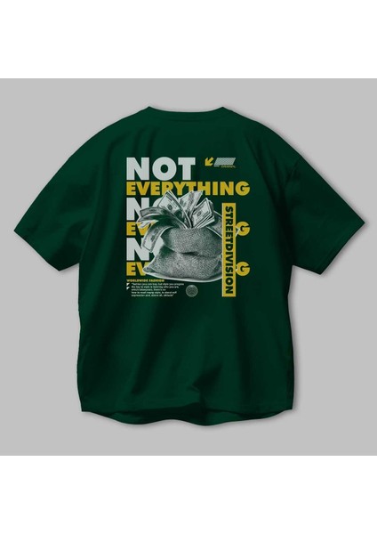 Not Everything Arka Baskılı Zümrüt Yeşili Oversize T-Shirt Unisex Erkek Kadın Bisiklet Yaka modelleri