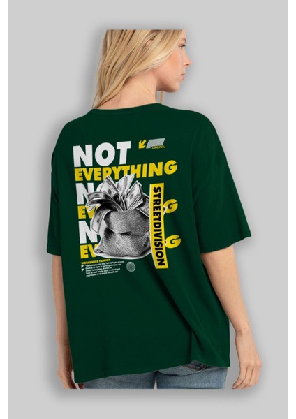 Not Everything Arka Baskılı Zümrüt Yeşili Oversize T-Shirt Unisex Erkek Kadın Bisiklet Yaka fırsatları