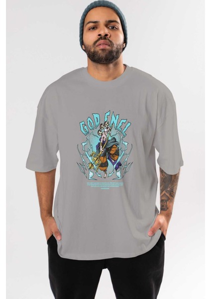 Eneru Anime Ön Baskılı Gri Oversize T-Shirt %100 Pamuk Erkek Kadın