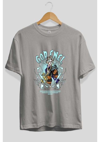 Eneru Anime Ön Baskılı Gri Oversize T-Shirt %100 Pamuk Erkek Kadın