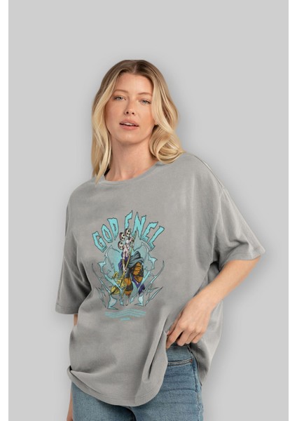 Eneru Anime Ön Baskılı Gri Oversize T-Shirt %100 Pamuk Erkek Kadın