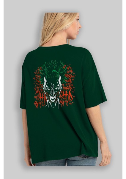 Joker (5) Arka Baskılı Zümrüt Yeşili Oversize T-Shirt Bisiklet Yaka Erkek Kadın fırsatları