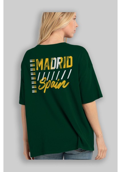 Madrid Arka Baskılı Zümrüt Yeşili Oversize T-Shirt Unisex Erkek Kadın Bisiklet Yaka fırsatları