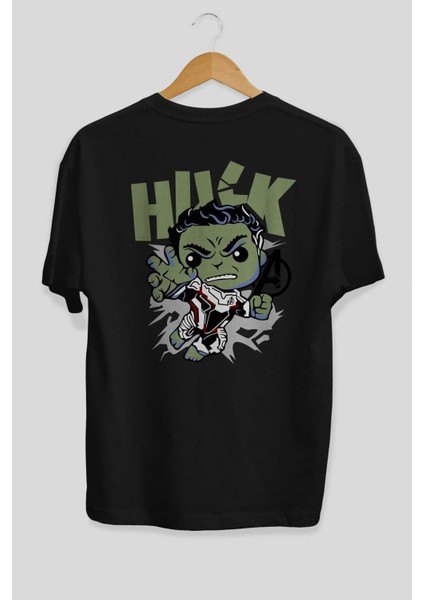 Hulk (8) Arka Baskılı Siyah Oversize T-Shirt Bisiklet Yaka Pamuk Erkek Kadın fiyatları