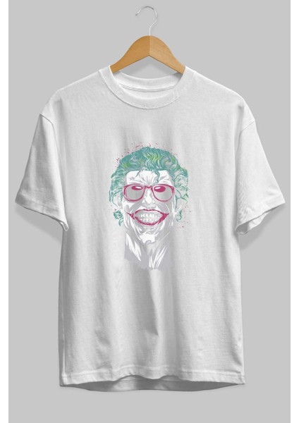 Joker 1 Ön Baskılı Beyaz Oversize T-Shirt Bisiklet Yaka Erkek Kadın fiyatları