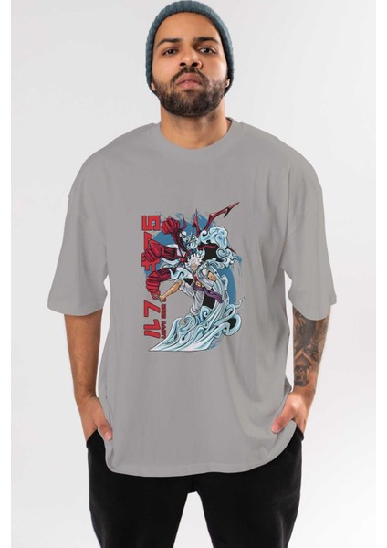 Monkey D. Luffy Gear5 2 Anime Ön Baskılı Gri Oversize T-Shirt %100 Pamuk Erkek Kadın