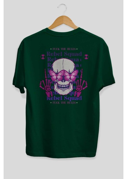 Rebel Squad Arka Baskılı Zümrüt Yeşili Oversize T-Shirt Erkek Kadın Bisiklet Yaka fiyatları