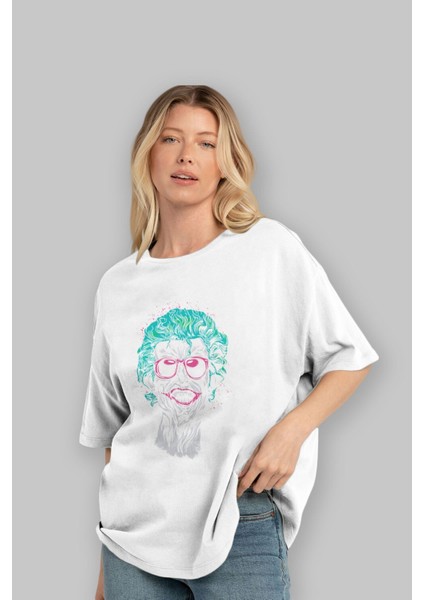 Joker 1 Ön Baskılı Beyaz Oversize T-Shirt Bisiklet Yaka Erkek Kadın fırsatları