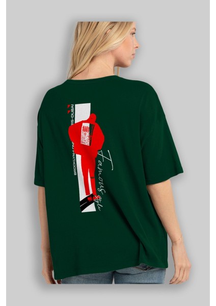 Brooklyn Style Arka Baskılı Zümrüt Yeşili Oversize T-Shirt Unisex Erkek Kadın Bisiklet Yaka fırsatları