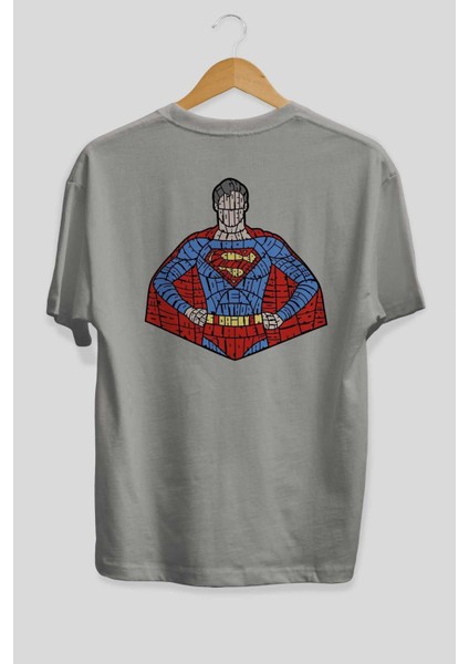 Kryptonian Arka Baskılı Gri Oversize T-Shirt Unisex Erkek Kadın Bisiklet Yaka fiyatları
