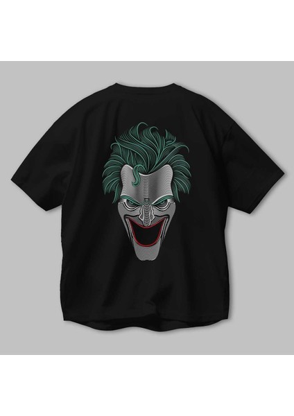 Joker (1) Arka Baskılı Siyah Oversize T-Shirt Bisiklet Yaka Pamuk Erkek Kadın modelleri