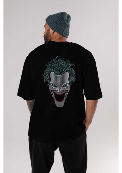 Joker (1) Arka Baskılı Siyah Oversize T-Shirt Bisiklet Yaka Pamuk Erkek Kadın indirimleri