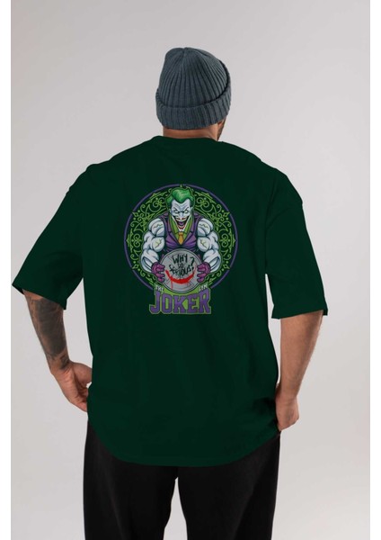 Joker Gym Arka Baskılı Zümrüt Yeşili Oversize T-Shirt Bisiklet Yaka Erkek Kadın