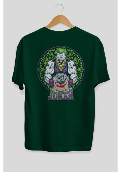 Joker Gym Arka Baskılı Zümrüt Yeşili Oversize T-Shirt Bisiklet Yaka Erkek Kadın fiyatları