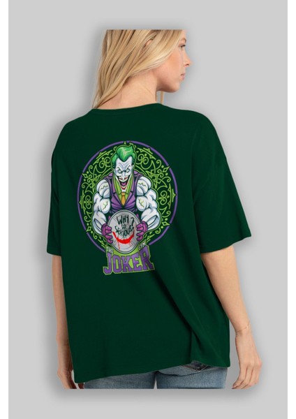 Joker Gym Arka Baskılı Zümrüt Yeşili Oversize T-Shirt Bisiklet Yaka Erkek Kadın fırsatları