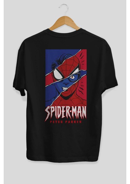 Spiderman (13) Arka Baskılı Siyah Oversize T-Shirt Bisiklet Yaka Pamuk Erkek Kadın fiyatları
