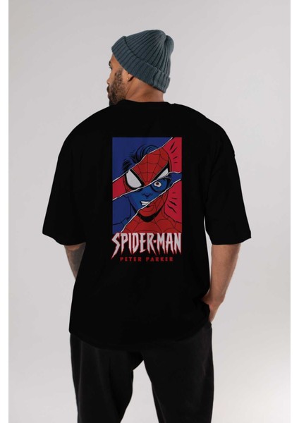 Spiderman (13) Arka Baskılı Siyah Oversize T-Shirt Bisiklet Yaka Pamuk Erkek Kadın indirimleri
