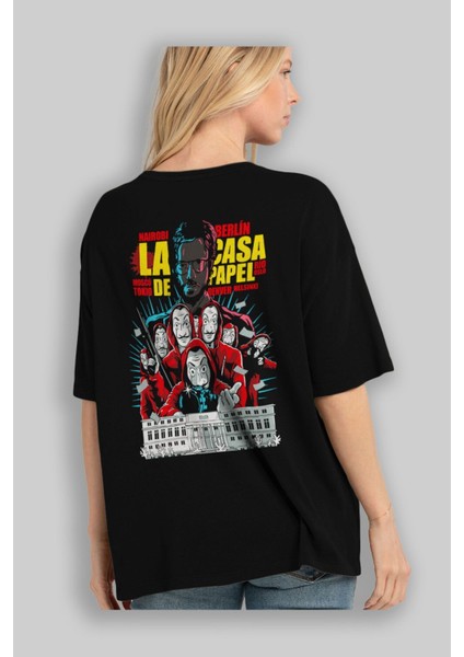 La Casa De Papel (6) Arka Baskılı Siyah Oversize T-Shirt Bisiklet Yaka Pamuk Erkek Kadın fırsatları