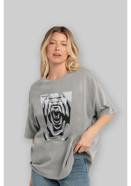 Freedom Is Not Free 2 Ön Baskılı Gri Oversize T-Shirt Unisex Erkek Kadın Bisiklet Yaka fırsatları