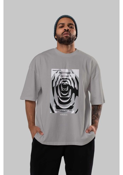 Freedom Is Not Free 2 Ön Baskılı Gri Oversize T-Shirt Unisex Erkek Kadın Bisiklet Yaka indirimleri