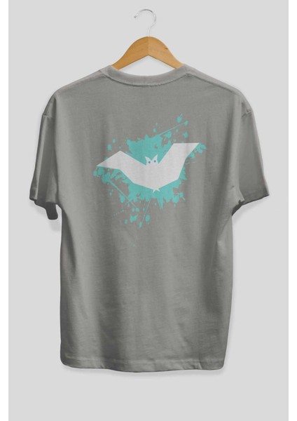 Halloween Arka Baskılı Gri Oversize T-Shirt Unisex Erkek Kadın Bisiklet Yaka fiyatları